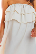 Sukienka letnia mini z odkrytymi ramionami bez ramiączek beżowa A299