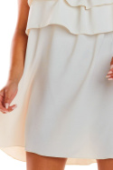 Sukienka letnia mini z odkrytymi ramionami bez ramiączek beżowa A299