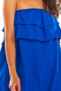 Sukienka letnia mini z odkrytymi ramionami bez ramiączek niebieska A299