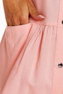 Sukienka koszulowa mini z wiskozy trapezowa zapinana różowa A300