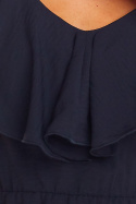 Sukienka letnia midi rozkloszowana z falbaną i dekoltem V czarna A304
