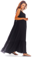 Letnia sukienka maxi z wiskozy luźna na ramiączkach czarna A307