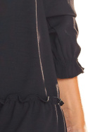 Sukienka mini trapezowa z falbaną i długim rękawem czarna A310