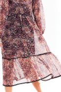 Sukienka midi szyfonowa dwuwarstwowa z długim rękawem w2 A316