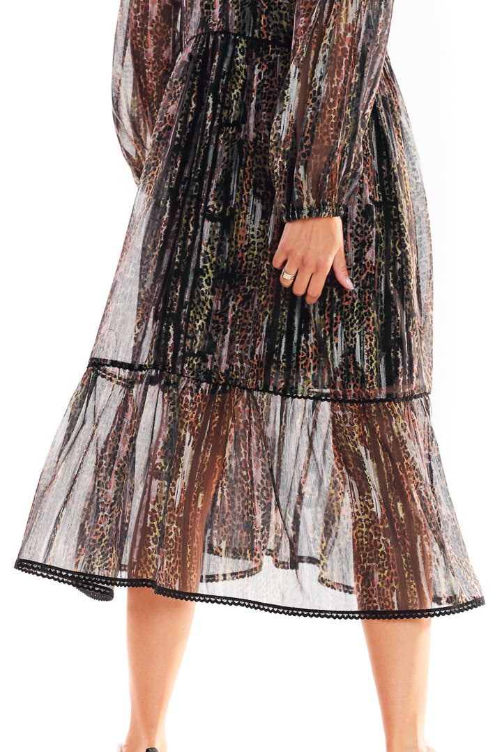 Sukienka midi szyfonowa dwuwarstwowa z długim rękawem w3 A316