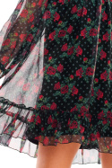 Sukienka szyfonowa mini z długim rękawem trapezowa we wzory 1 A319