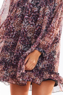 Sukienka szyfonowa mini z długim rękawem trapezowa we wzory 2 A319