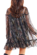 Sukienka szyfonowa mini z długim rękawem trapezowa we wzory 3 A319