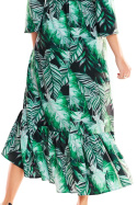 Sukienka maxi asymetryczna z nadrukiem i rękawem 3/4 zielona A322