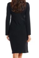 Sukienka midi dopasowana z wiskozy z długim rękawem czarna A342