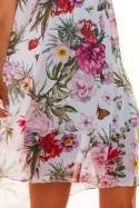Sukienka letnia mini trapezowa na ramiączkach w kwiaty biała A289