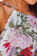 Sukienka letnia mini trapezowa na ramiączkach w kwiaty biała A289