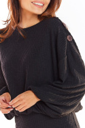 Sweter damski oversize z wiskozy z kimonowymi rękawami czarny A318