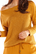 Sweter damski z wiskozy asymetryczny klasyczny krój kamelowy A333