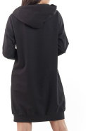 Długa bluza damska z kapturem kieszenią i ściągaczami czarna A212
