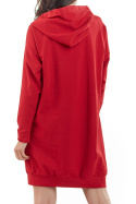 Długa bluza damska z kapturem kieszenią i ściągaczami czerwona A212