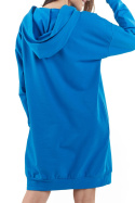 Długa bluza damska z kapturem kieszenią i ściągaczami niebieska A212