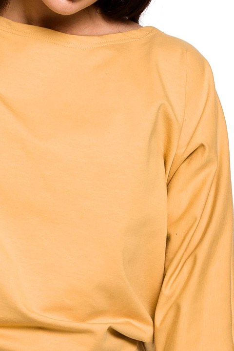 Bluza damska nietoperz tył na zakładkę z wiązaniem żółta B139 Bluza damska nietoperz tył na zakładkę z wiązaniem żółta B139