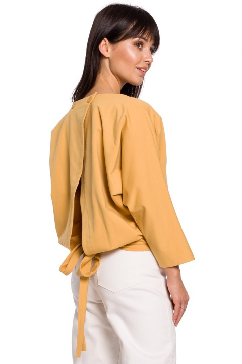 Bluza damska nietoperz tył na zakładkę z wiązaniem żółta B139 Bluza damska nietoperz tył na zakładkę z wiązaniem żółta B139