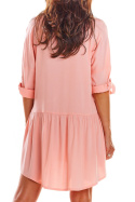 Sukienka koszulowa mini z wiskozy trapezowa zapinana różowa A300