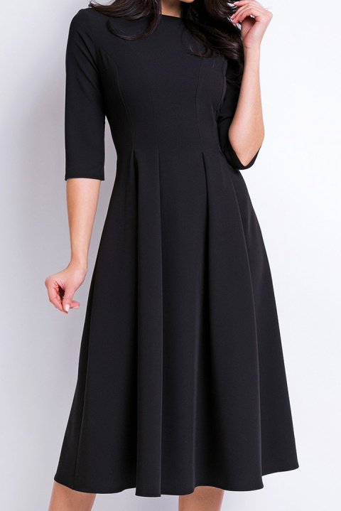 Elegancka sukienka midi rozkloszowana z dekoltem w łódkę czarna A159 Elegancka sukienka midi rozkloszowana z dekoltem w łódkę czarna A159