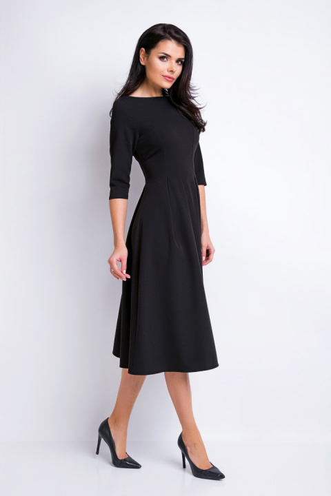 Elegancka sukienka midi rozkloszowana z dekoltem w łódkę czarna A159 Elegancka sukienka midi rozkloszowana z dekoltem w łódkę czarna A159
