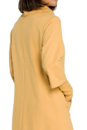 Prosta sukienka midi z kołnierzem i długim rękawem żółta B089