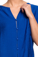 Bluzka damska z wiskozy zapinana na guziki krótki rękaw chabrowa B150