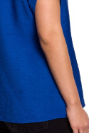 Bluzka damska z wiskozy zapinana na guziki krótki rękaw chabrowa B150