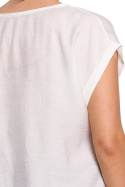 Bluzka damska z wiskozy zapinana na guziki krótki rękaw biała B150