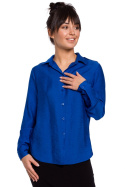 Koszula damska z wiskozy zapinana na guziki z pagonami chabrowa B151