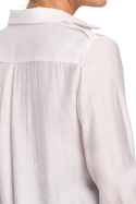 Koszula damska z wiskozy zapinana na guziki z pagonami biała B151