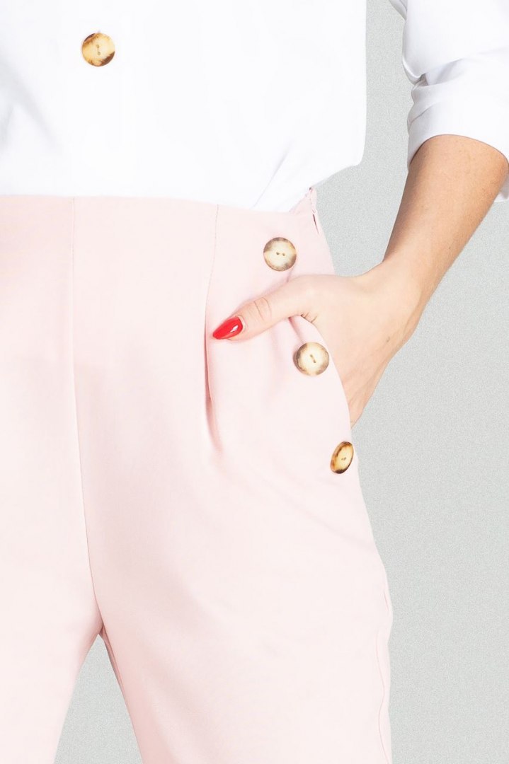 Spodnie damskie z wysokim stanem lekko zwężane nogawki różowe M696
