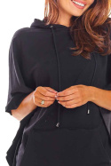 Sukienka mini z kapturem i obszernym krótkim rękawem czarna M215