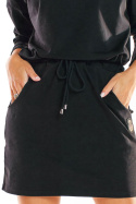 Sukienka mini z długim rękawem wiązana w pasie czarna M224