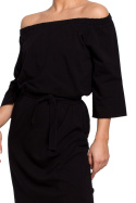 Sukienka maxi z dekoltem na ramiona wiązana w pasie czarna B146