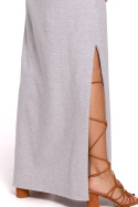 Sukienka maxi z dekoltem na ramiona wiązana w pasie szara B146