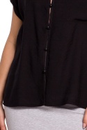Bluzka damska z wiskozy zapinana na guziki krótki rękaw czarna B150