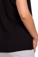 Bluzka damska z wiskozy zapinana na guziki krótki rękaw czarna B150