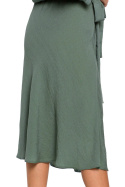 Sukienka midi z wiskozy wiązana w pasie krótki rękaw miętowa B149
