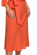 Sukienka midi z wiskozy wiązana w pasie krótki rękaw pomarańczowa B149