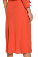 Sukienka midi z wiskozy wiązana w pasie krótki rękaw pomarańczowa B149
