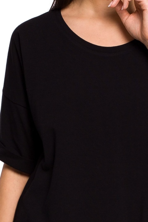 Bluzka damska oversize z głębokim dekoltem krótki rękaw czarna B147 Bluzka damska oversize z głębokim dekoltem krótki rękaw czarna B147