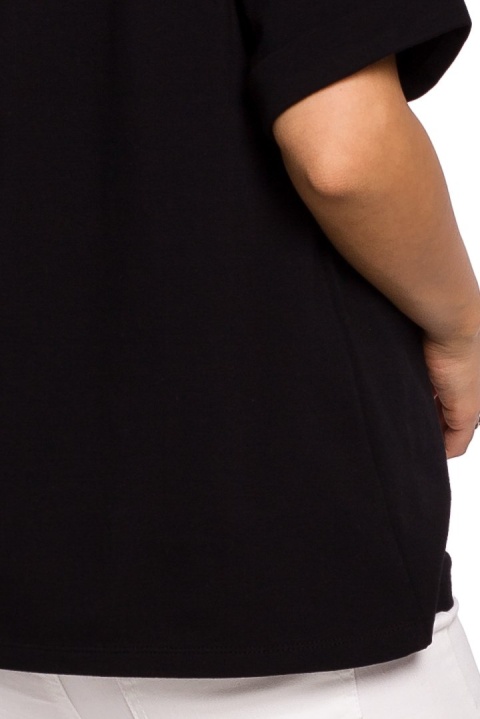 Bluzka damska oversize z głębokim dekoltem krótki rękaw czarna B147 Bluzka damska oversize z głębokim dekoltem krótki rękaw czarna B147