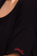 Bluzka damska oversize z głębokim dekoltem krótki rękaw czarna B147