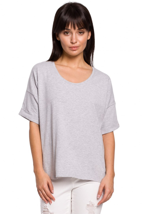 Bluzka damska oversize z głębokim dekoltem krótki rękaw szara B147 Bluzka damska oversize z głębokim dekoltem krótki rękaw szara B147