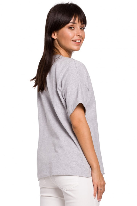Bluzka damska oversize z głębokim dekoltem krótki rękaw szara B147 Bluzka damska oversize z głębokim dekoltem krótki rękaw szara B147