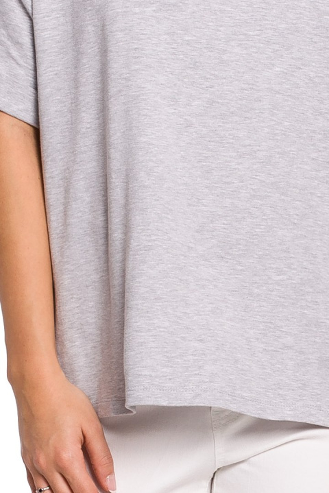 Bluzka damska oversize z głębokim dekoltem krótki rękaw szara B147 Bluzka damska oversize z głębokim dekoltem krótki rękaw szara B147