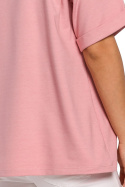 Bluzka damska oversize z głębokim dekoltem krótki rękaw różowa B147