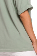 Bluzka damska oversize z głębokim dekoltem krótki rękaw pistacjowa B147